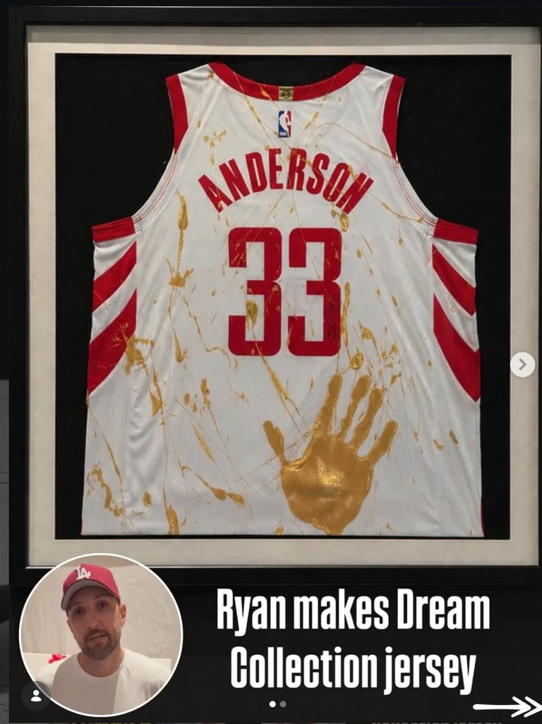 Framed NBA jersey number 33 Anderson with gold handprint design